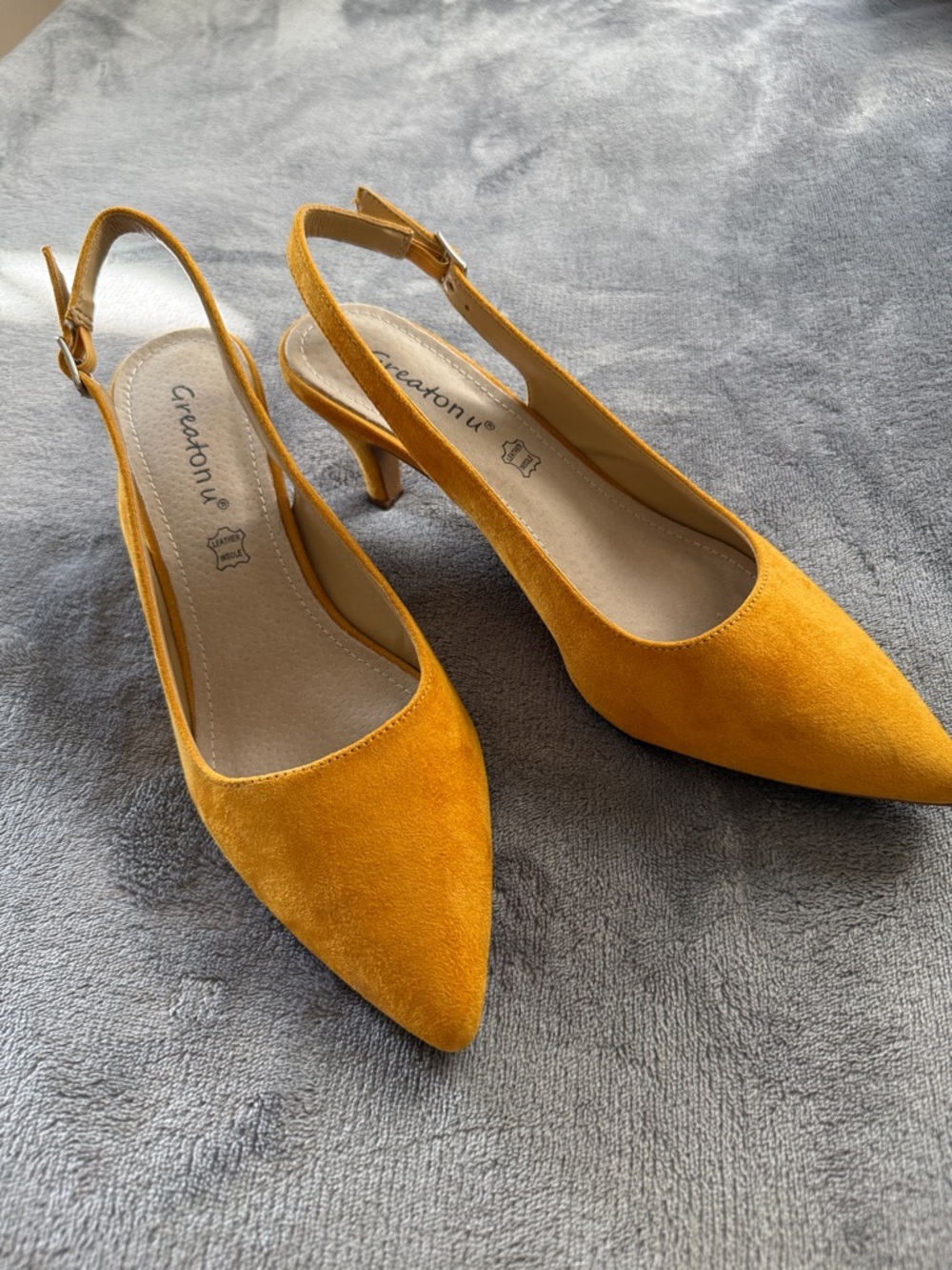 Greatonu Mustard Suede Pointed Slingback Heels - Picture 7 of 7